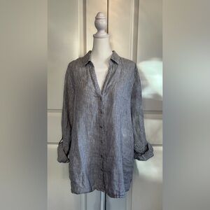 Tahari 100% lined Blue & White Striped Button-Up Shirt Sz L